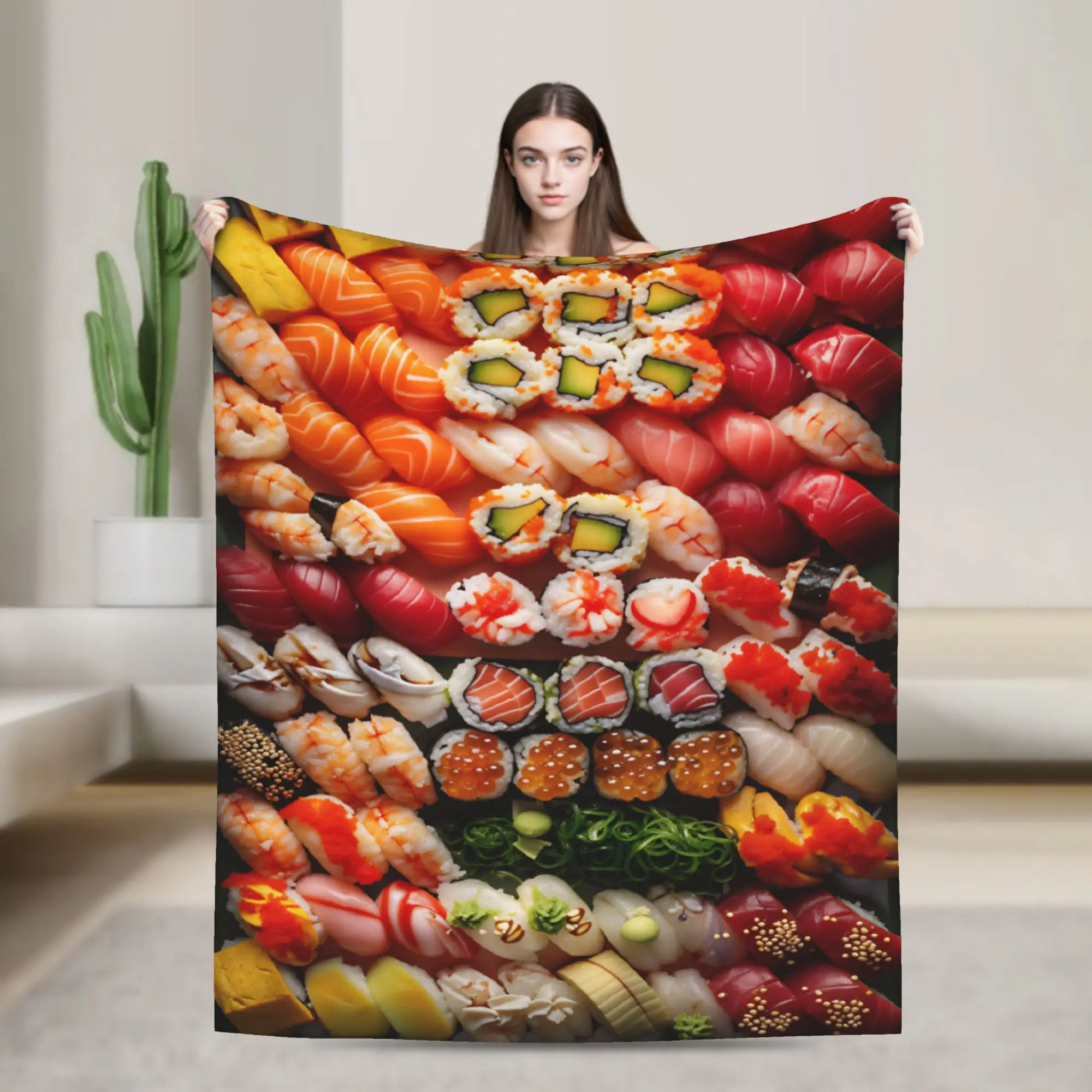 Taste of Japan Exquisite Sushi Creations Flannel Blanket Adults Warm Throw Blanket Winter Couch Chair Bedspread Sofa Bed Cover