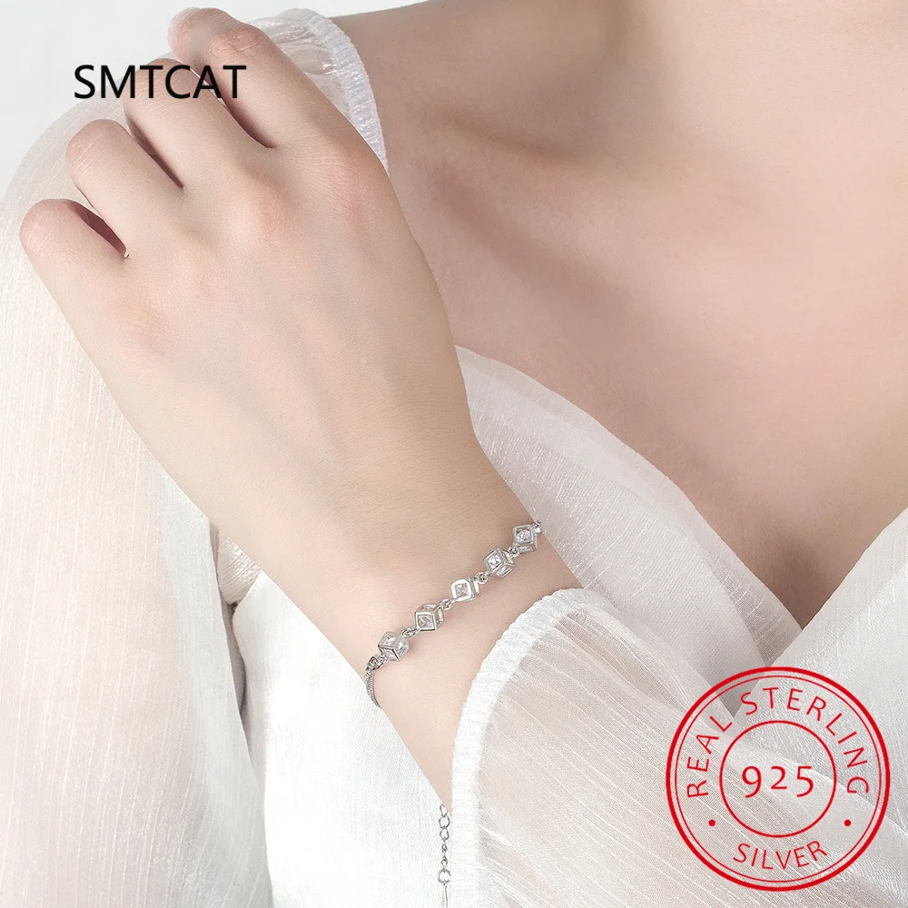Moissanite Rubik\'s Cube Bracelet 925 Sterling Silver Square Bracelet for Women Man Sparkling Lab Diamond Party Jewelry 2024