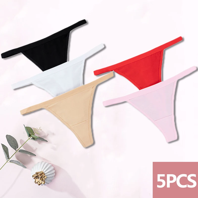 5PCS M-XL Baumwolle G-String Tanga Höschen Frauen Sexy Nahtlose Einfarbig Höschen Bequeme Unterwäsche