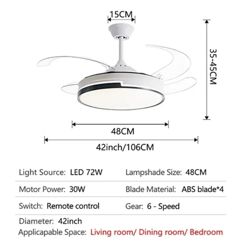 Lâmpadas LED Invisíveis Ventilador de Teto, Luz Pingente, Moderna e Minimalista, Doméstico, Quarto, Sala de Estar, Sala de Jantar, Estudo, 220V