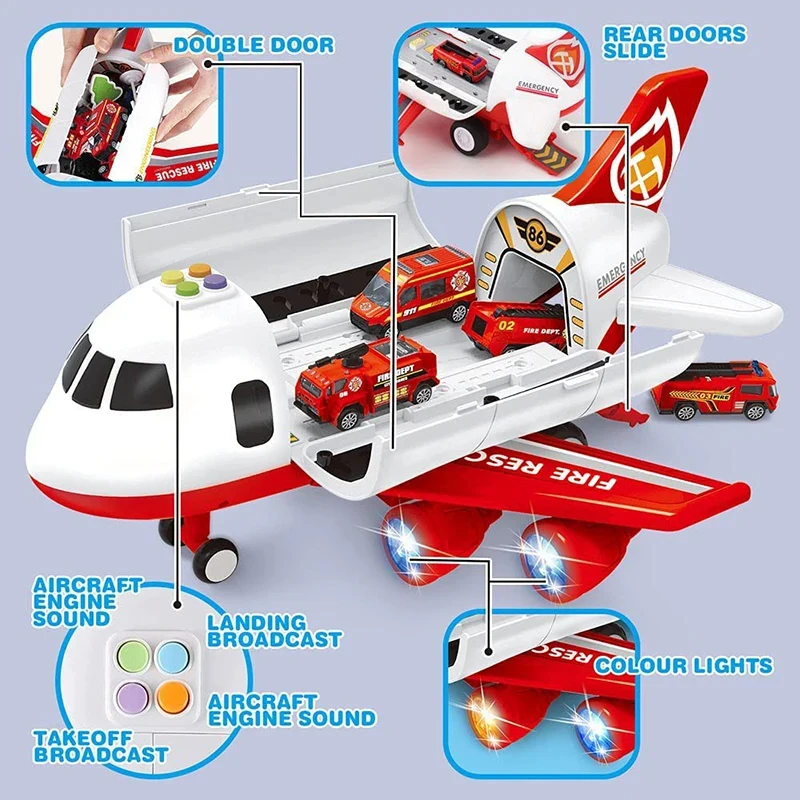 Large Passenger Aircraft Model Children\'s Airplane Toy Set with 5PCS Theme Alloy Car Model DIY Children\'s Toys Christmas Gift