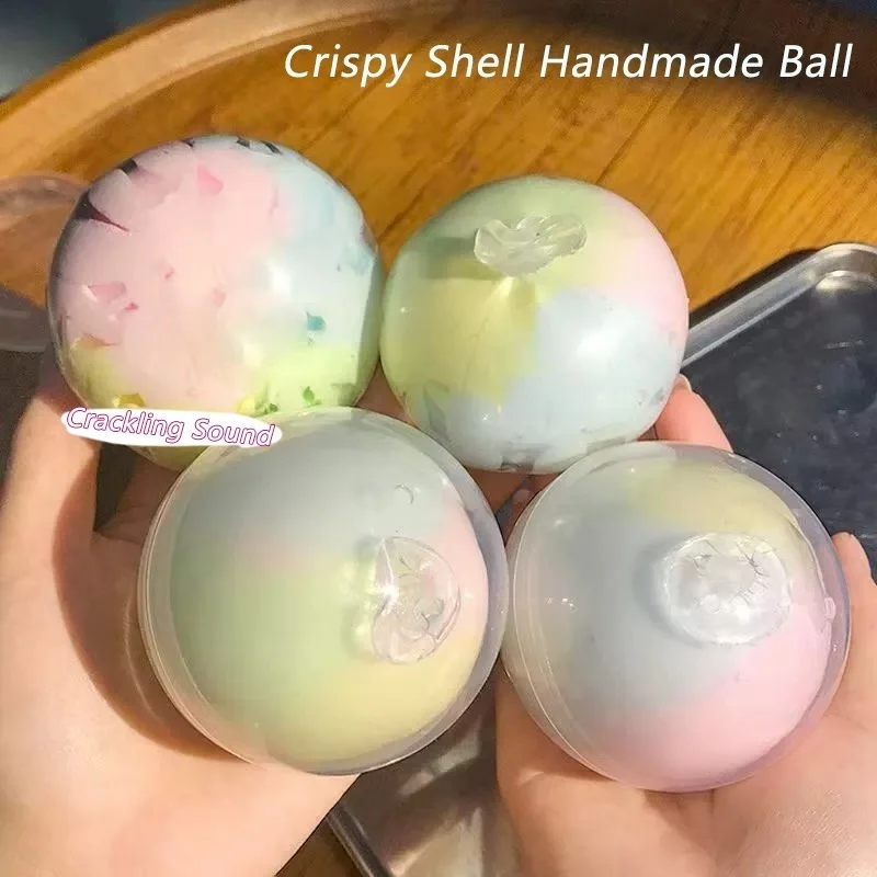 Macaron Crispy Squishy Ball Chocolate Crispy Outer Squeeze Crunch Sound Stress Relief Fidget Toy Adults Sensory Calming Gift