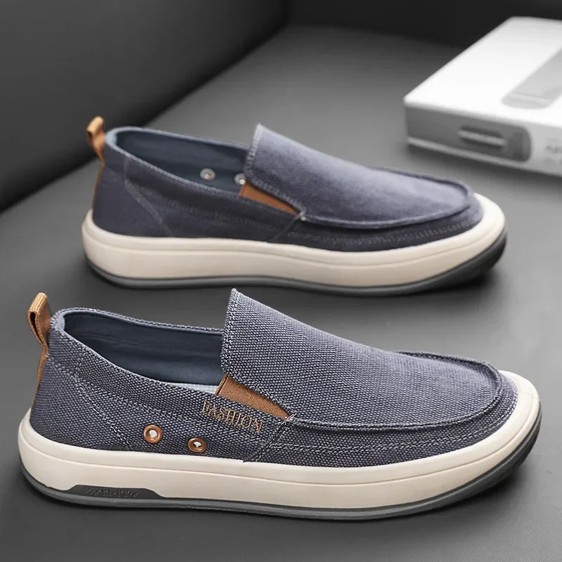 Men's canvas shoes 2024 new autumn breathable linen skateboard shoes Korean version flat bottom anti slip comfort casual shoes