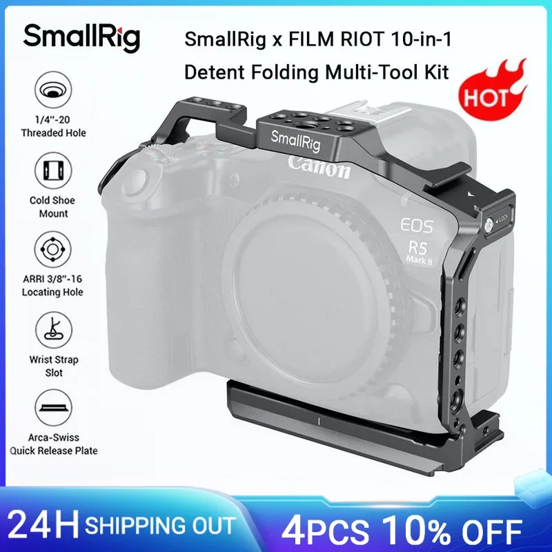

SmallRig R5 II Cage for Canon EOS R5 Mark II, Camera Video Cage with Cold Shoe Quick Release Plate for Arca-Swiss -4978