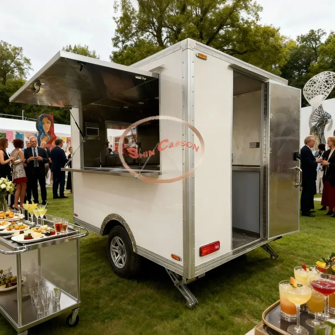 Commercial Mobile Food Vending Trailer Stainless Steel Interior Foldable Awning Catering Truck Kitchen Trailer with Generator