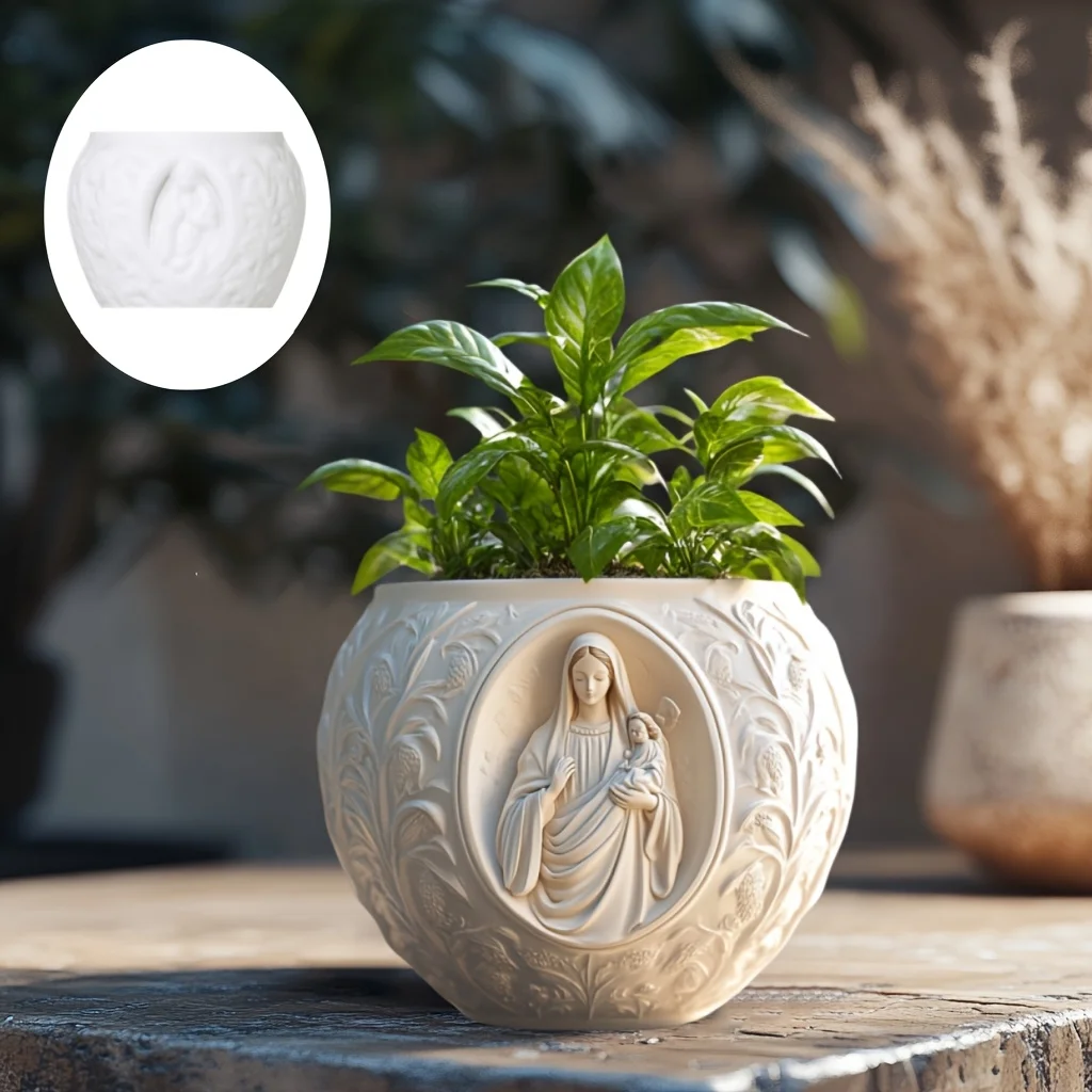 Lace Maria hands prayer relief succulent plant flowerpot resin silicone mold Hair goddess blessing box candle cup gypsum molds