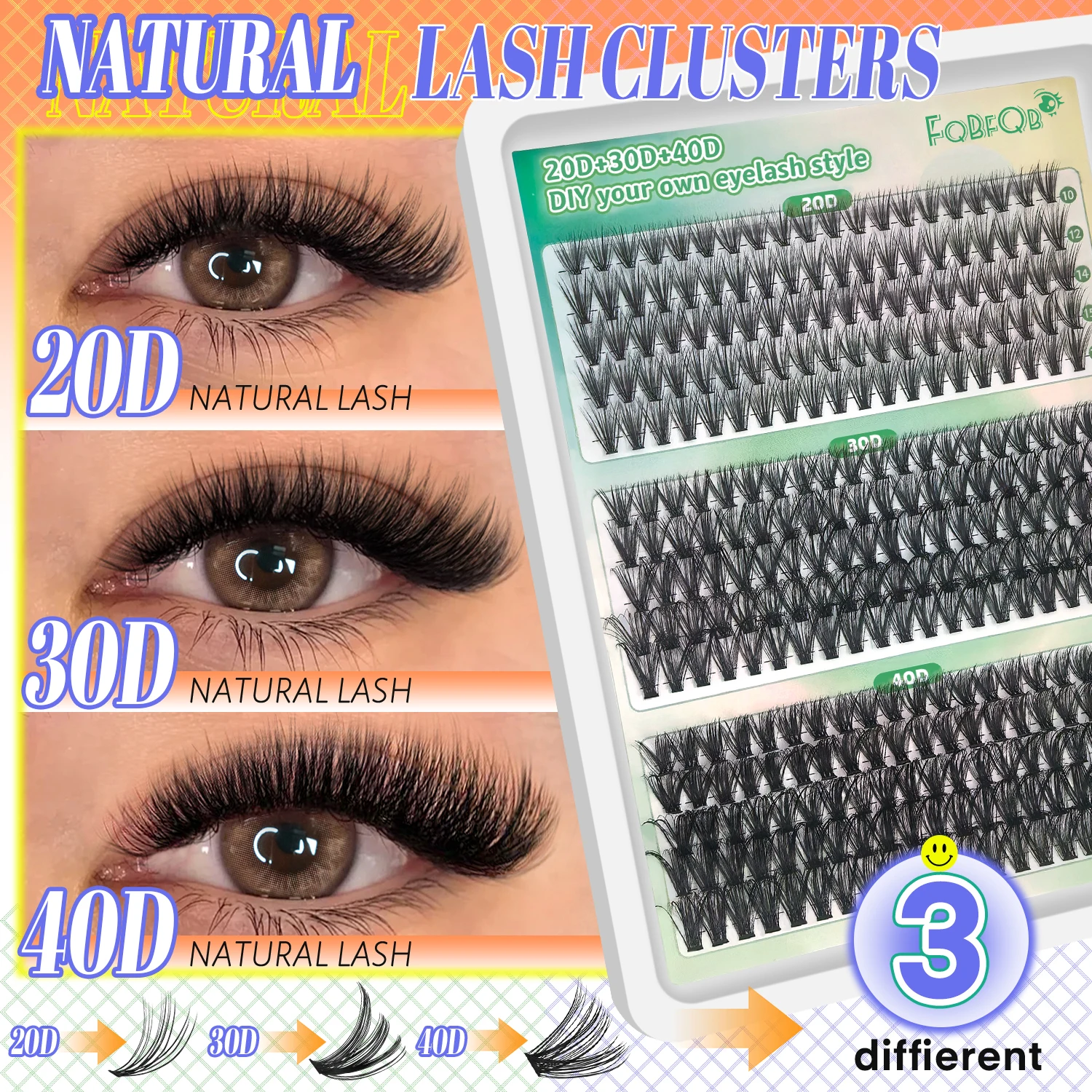 20D+30D+40D+80D+100D+Flauschige falsche Wimpern, D-Kurve 9-16mm gemischte Länge, Cluster-Wimpern für Anfänger zum Selbermachen