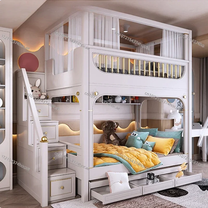 Light Luxury Bunk Bed Same Width Simple Mother And Child Bed Multifunctional Combination Sliding Slide