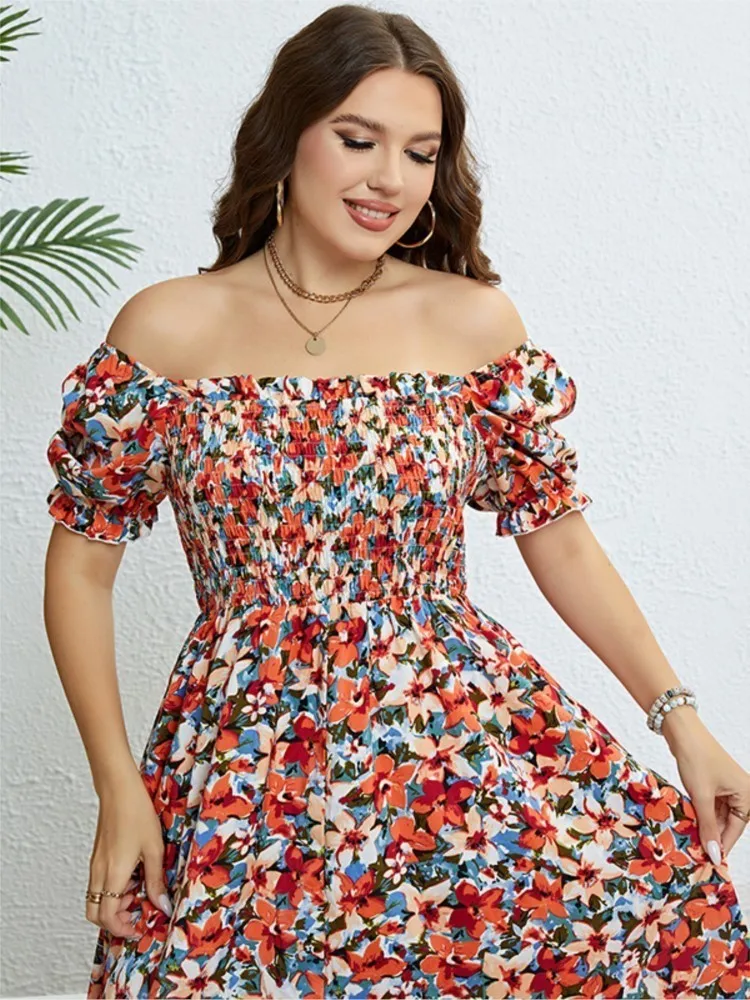 Plus Size Summer Boho Floral Beach Dress Women Elegant Slim Laides Dresses 3xl 4xl Fashion Long Woman Dress 2023 Vestido Mjuer