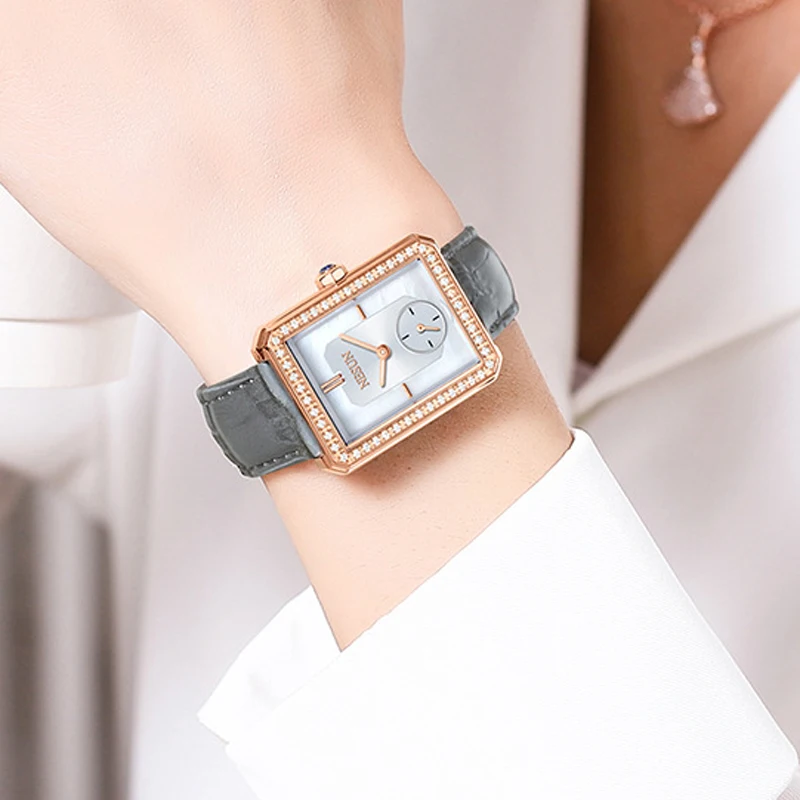 

Switzerland NESUN Ultra-Thin Women's Japan MIYOTA Quartz Watch 8 MM Rhinestone Waterproof Leather Band Fashionable Clock N8109