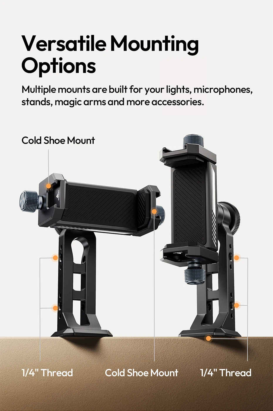 Ulanzi MA53 Arca Swiss Telefonhalterung mit Kugelkopf 360° ° Rotations-Handyhalter aus Metall für Fotografie, Livestreaming, Vlog-Aufzeichnung – Detail 6