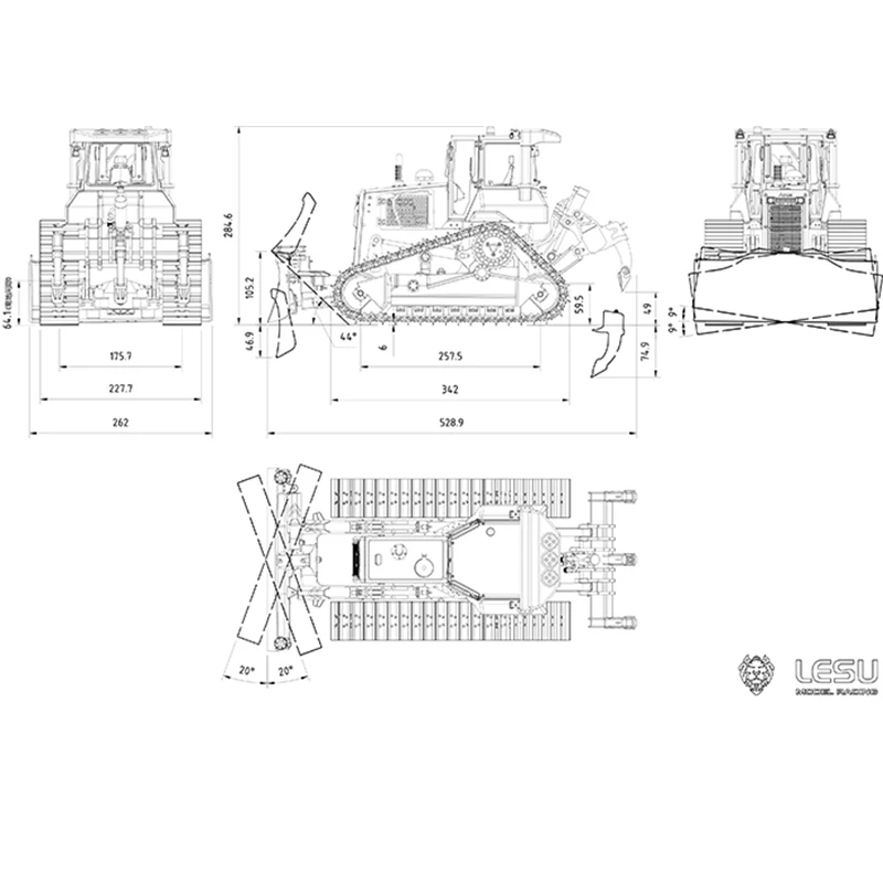 1/14 LESU Aoue DT60 RC Crawler Dozer Control remoto hidráulico Bulldozer RTR camión listo para correr modelo bomba luces juguetes THZH1207