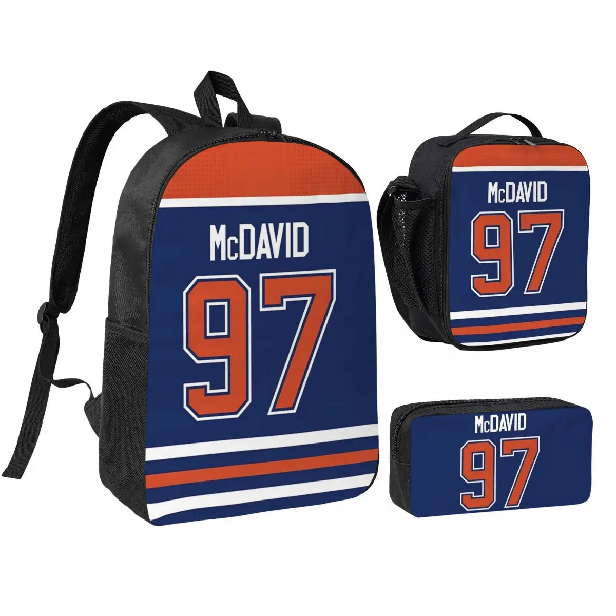 Edmonton Oilers Connor McDavid Home Jersey Back Backpack BookBag School Bag Shoulder Bags 3ps Insulated Lunch Bag Pencil Case