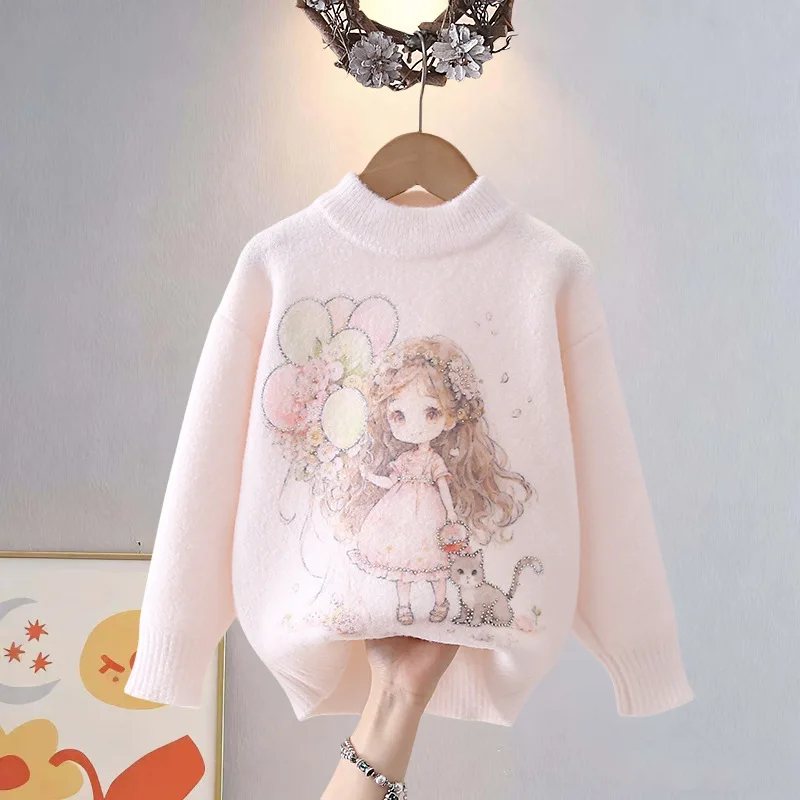 Sweet Cartoon Girls Jacquard Lolita Style Knit Pullover Princess Japanese Kawaii Loose Sweater Fall Winter Cute Knitwear JY01032