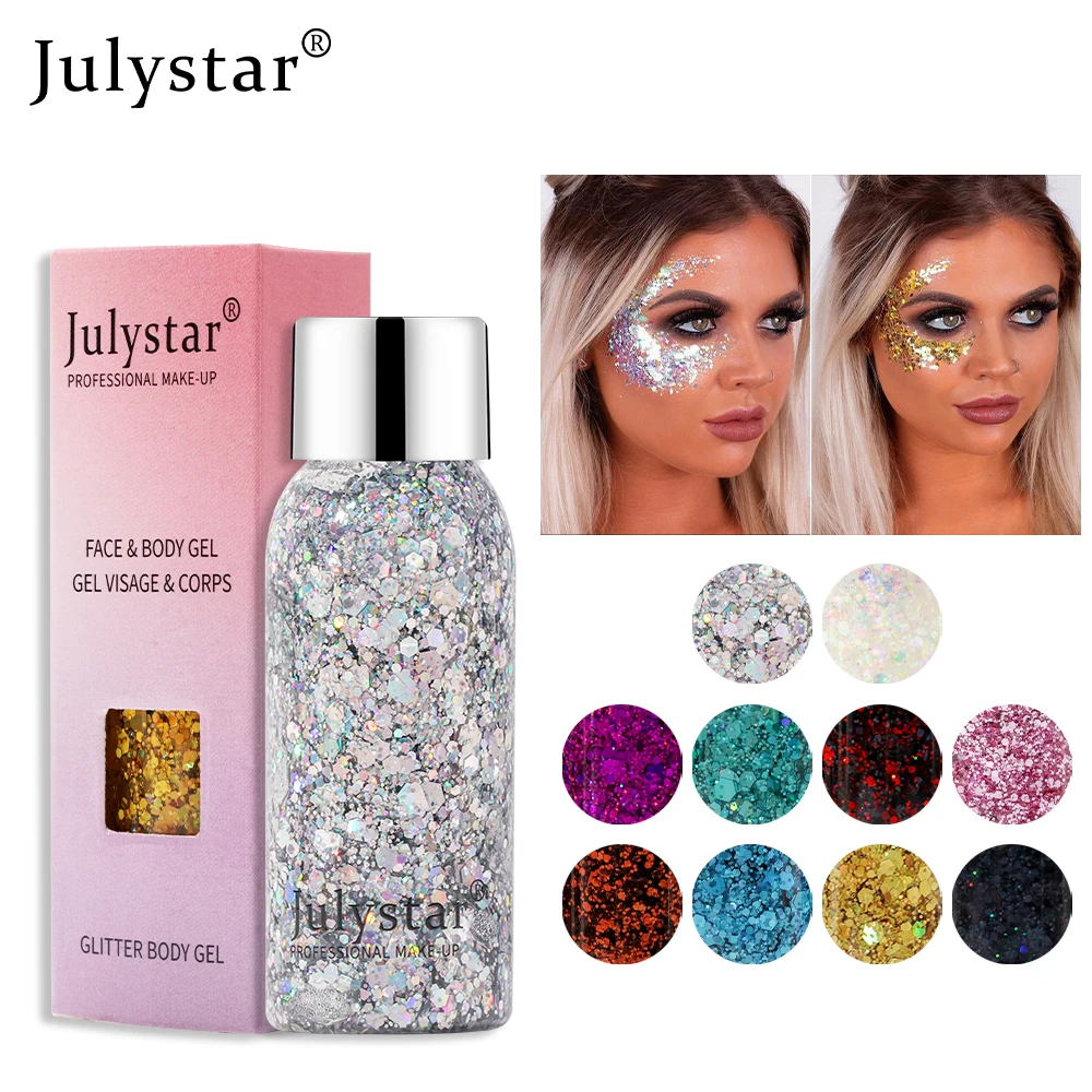 Julystar glitter eye shadow liquid face body sequin gel liquid eye shadow stage makeup 10 colors