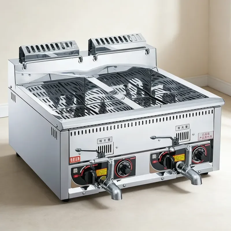Commercial Double Cylinder Natural Gas Donut Fryer Machine for Funnel Cake and Fries Deep Fat Cooking Equipment Stainless