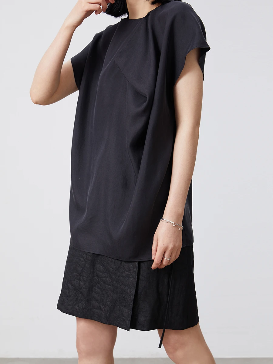 

Шелковая футболка Bla Waed, свободного кроя, с круглым вырезом, женская, летняя, простая, в китайском стиле