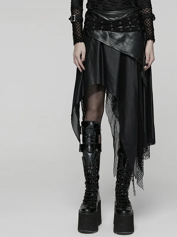 Punk Style Asymmetrical High Waist Black  Skirt Women's Dark Series Design A-Line Skirt Trendy Short Skirt