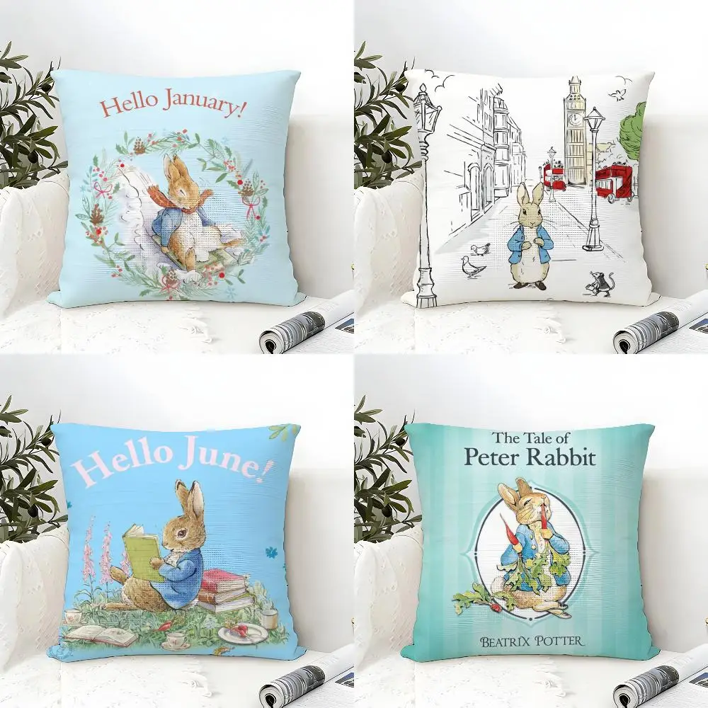 Cute P-Peter Rabbits Cushion Cover Eco Linen Pillow Case Double-Sided Print Breathable Durable Zipper Home Decor Gift