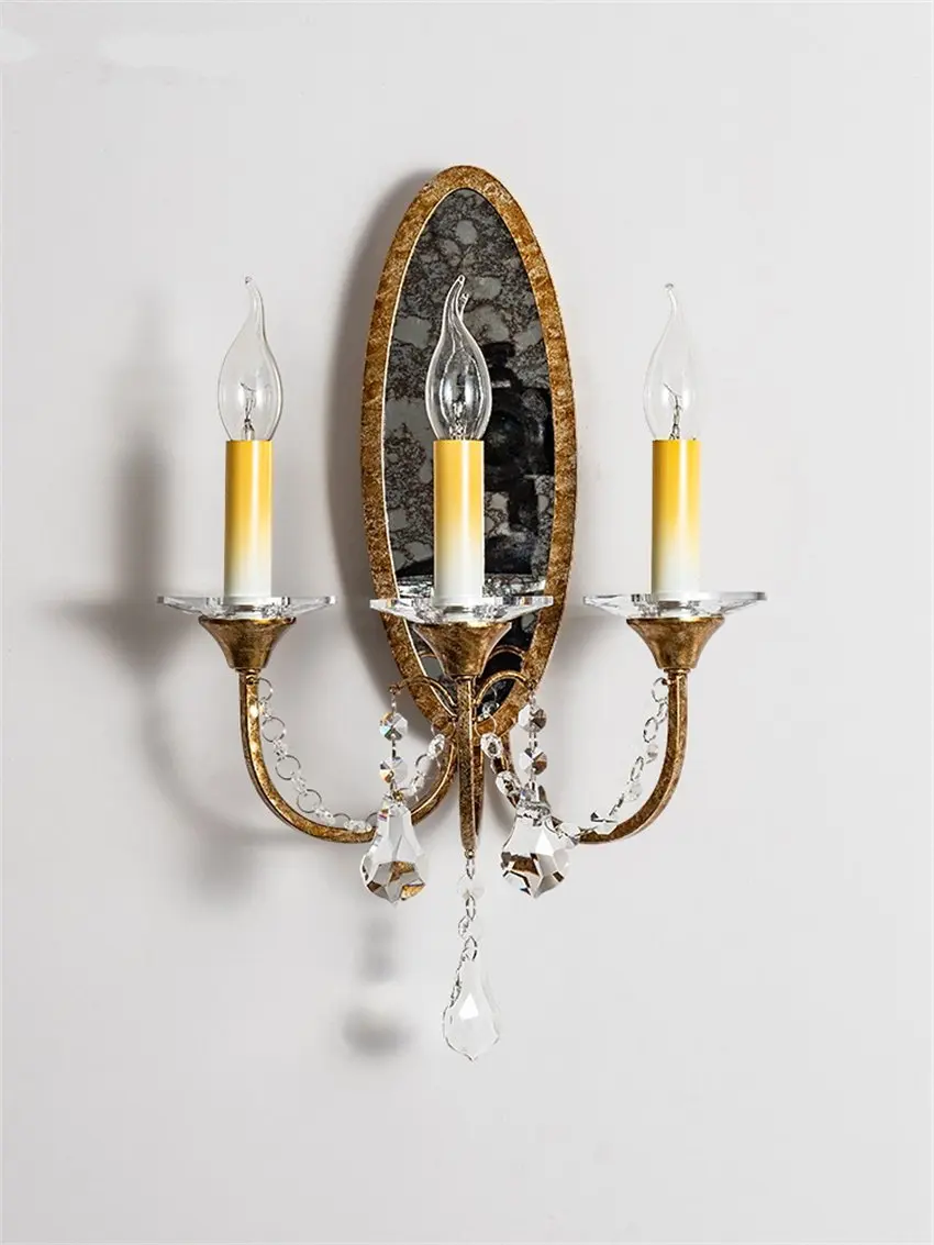 American crystal candlestick wall lamps living room lamp retro French bedside lamp European aisle antique mirror sconces lights