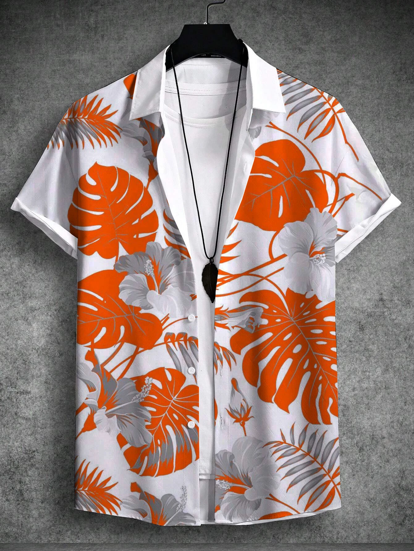 New Men's Tropical Print Beach Vacation Set Plant Coconut Tree Short Sleeve Summer Hawaiian Shirt 4-Way Stretch Fabric Shirts