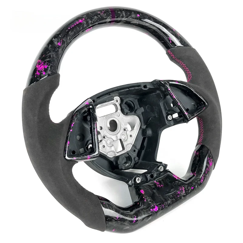 For Chevrolet C7/Silverado/GMC Cruze/Camaro Custom Purple Powder Forged Carbon Fiber Black Suede Leather Steering Wheel
