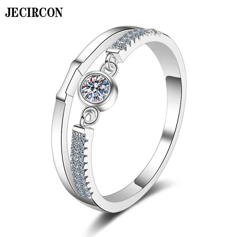 

JECIRCON S925 Sterling Silver Plated PT950 Gold Ring for Women 0.1 Carat Moissanite Round Bag Simple Diamond Ring Fine Jewelry