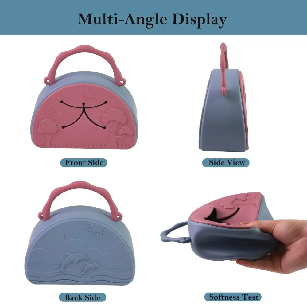 Embossed Kids Silicone Handbag with Strap Compact Children's Shoulder Bag Cartoon Lightweight Soft Coin Purse Daily Carry