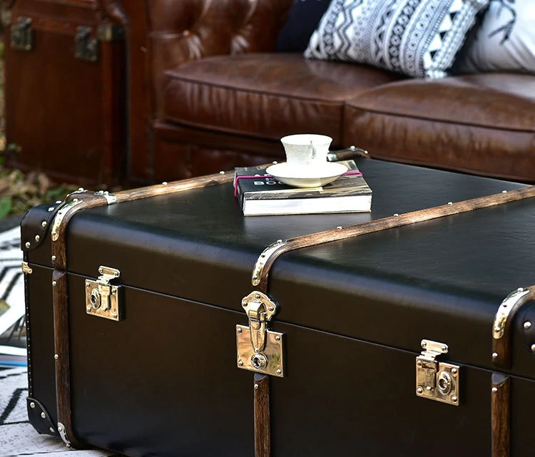 American coffee table living room retro oil wax leather coffee table 2
