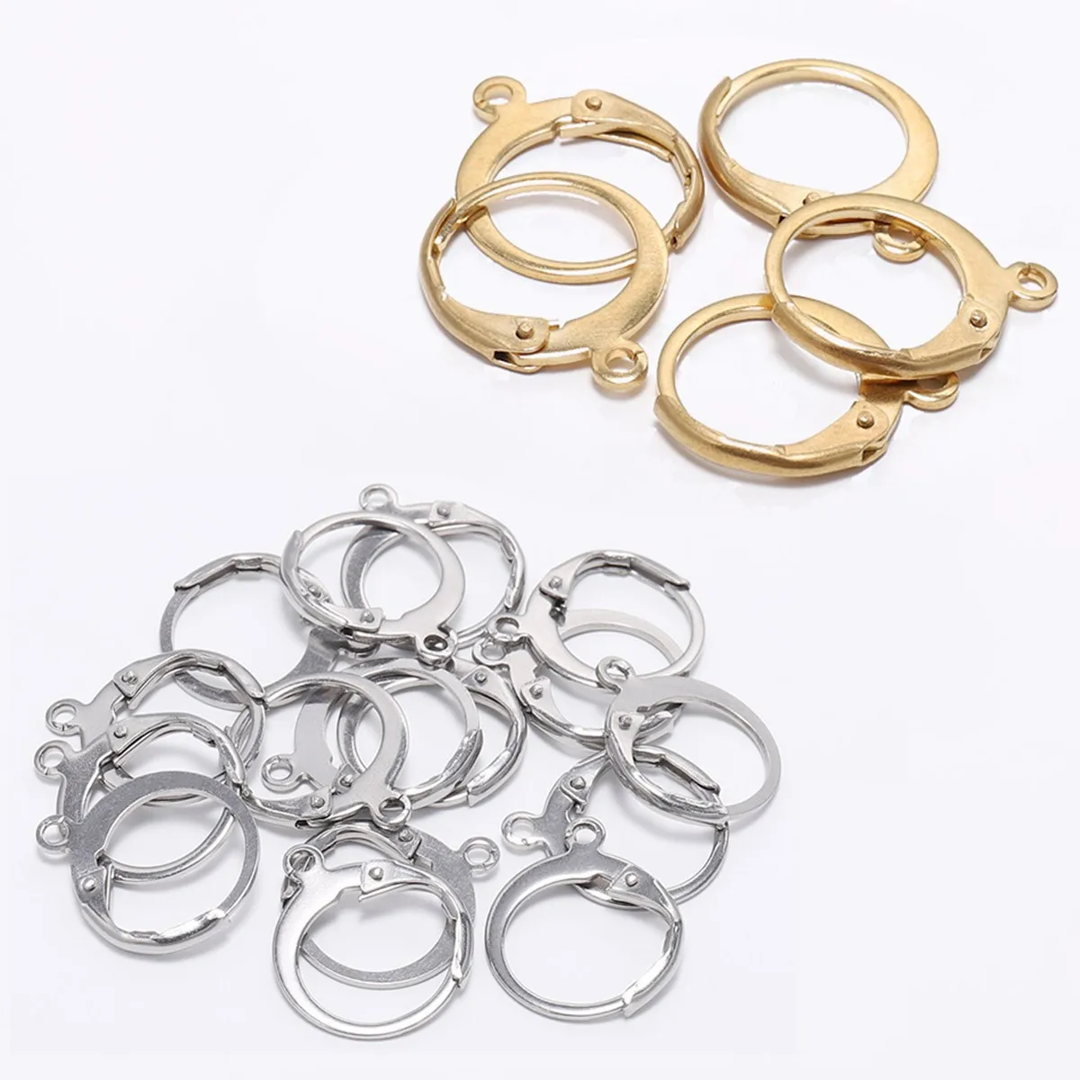 

100pcs Stainless Steel French Hook Round Ear Buckle Spring Ear Clip Accessory Jewelry Findings DIY 12*14mm Silver Golden