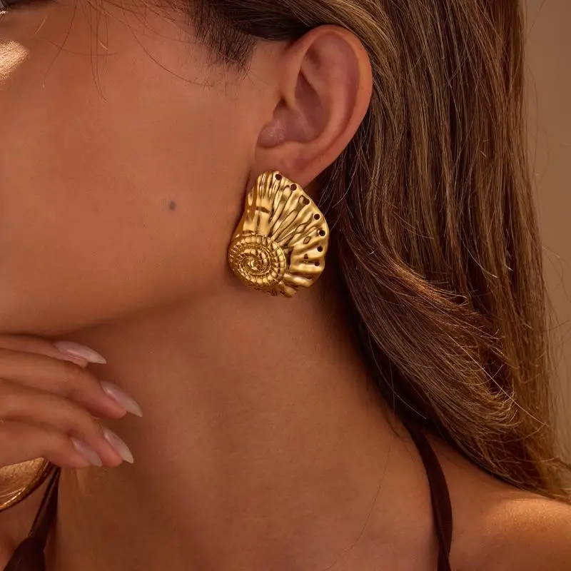 Gold Plated Conch Shell Earrings With Hypoallergenic Posts And Tarnish Resistant Finish Perfect For Beach Vacation Daily Wear