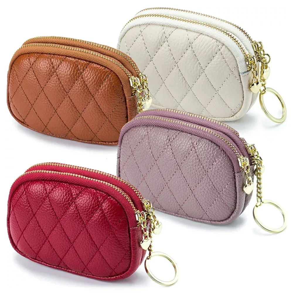 Double-layer Zipper Short Wallet Women Large Capacity Storage   Pouch With Ring Key Pocket Money Card Holder Lipstick Bags