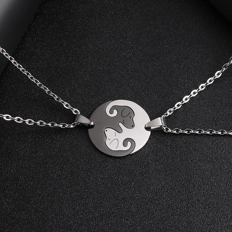 Dog Couple Stitching Necklace A Pair Of Male And Female Students Girlfriends Simple And Cute Korean Titanium Steel Pendant