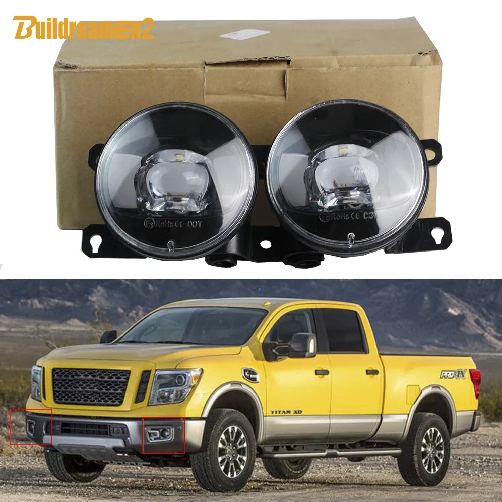 2 Pieces Adjustable Truck Front Bumper Fog Light For Nissan Titan XD 2016 2017 2018 2019 30W H11 LED Lens Fog Lamp 8000LM 12V