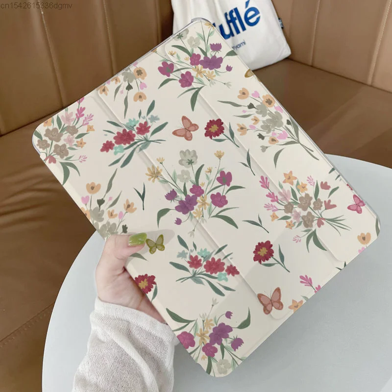 Kawaii Floral New Print IPad Case For Pro 11 12.9 Trifold Air 5 4 3 Mini 6 Tablet Computer Flip Cover Ipad 2022 Anti Drop Case