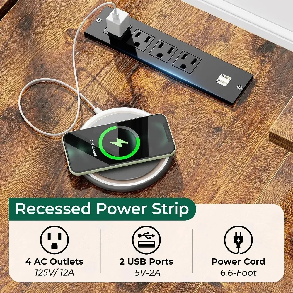 Reversible Computer Desk With File Cabinet & Storage Shelves L Shaped Computer Desk With Power Outlets & LED Lights Freight Free