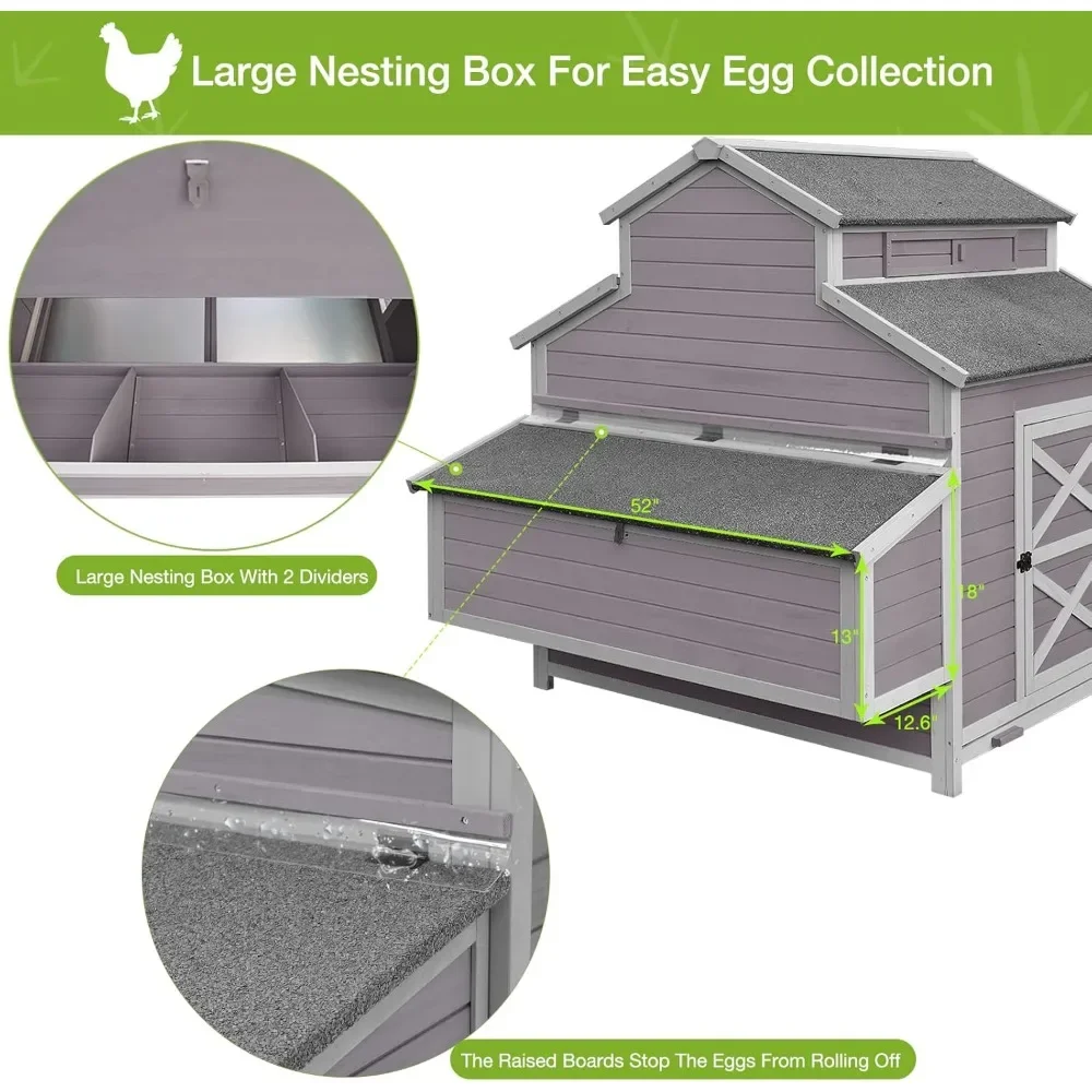 Chicken Coop with Large Nesting Box Outdoor Wooden Hen House Poultry Cage with Run .