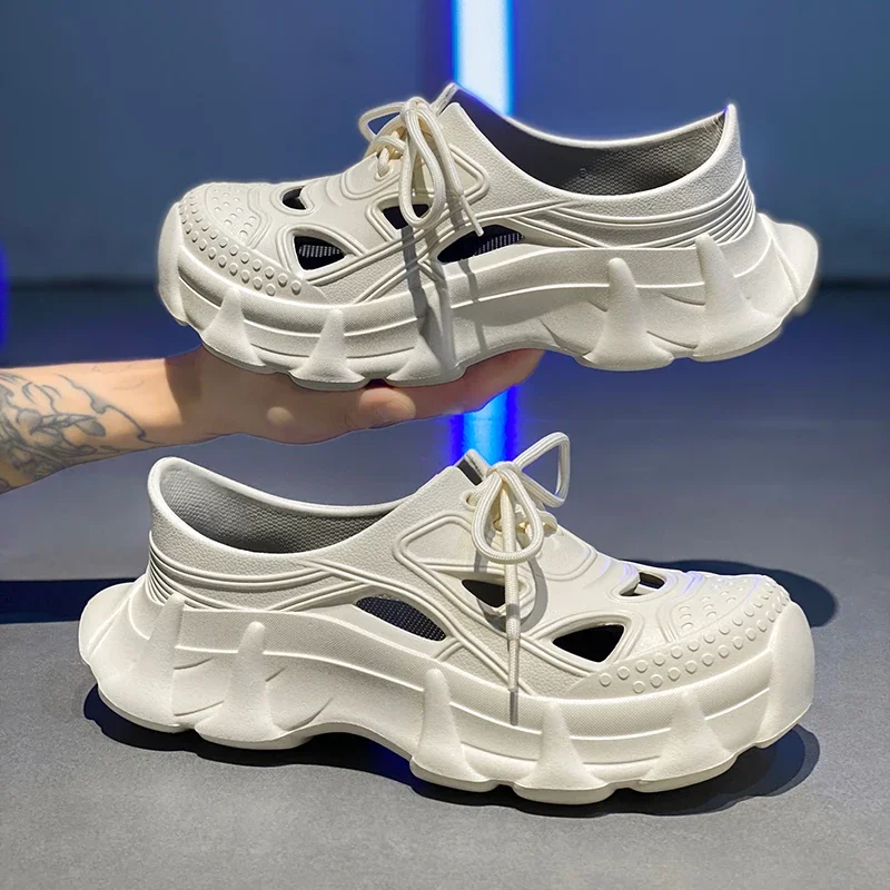 

Мужские сандалии высокого качества, летние уличные нескользящие водонепроницаемые пляжные туфли, модные повседневные сандалии, мужские тапочки, обувь с дырочками