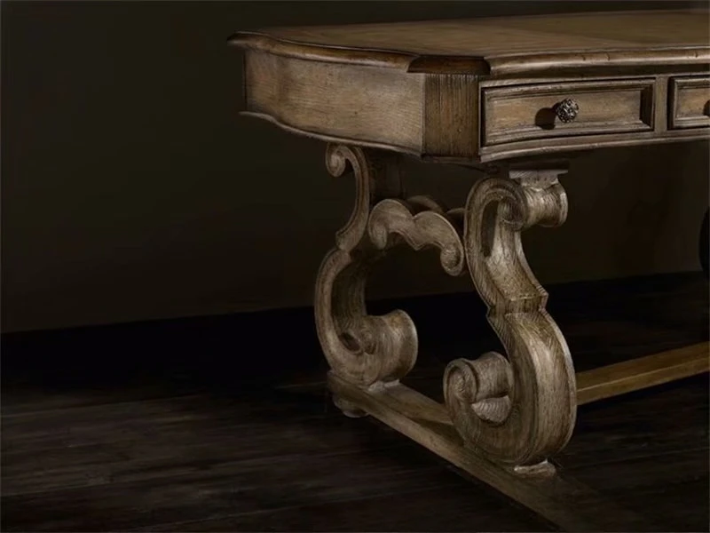 Solid wood desk European retro engraved computer desk study storage