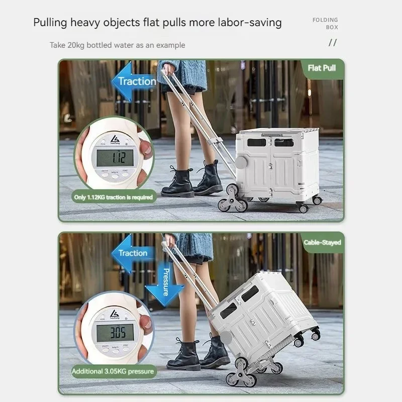 80L Grocery Trolley Shopping Cart Supermarket Foldable Basket Storage Movable Climbing Box 8 Wheels Market Travel Bag