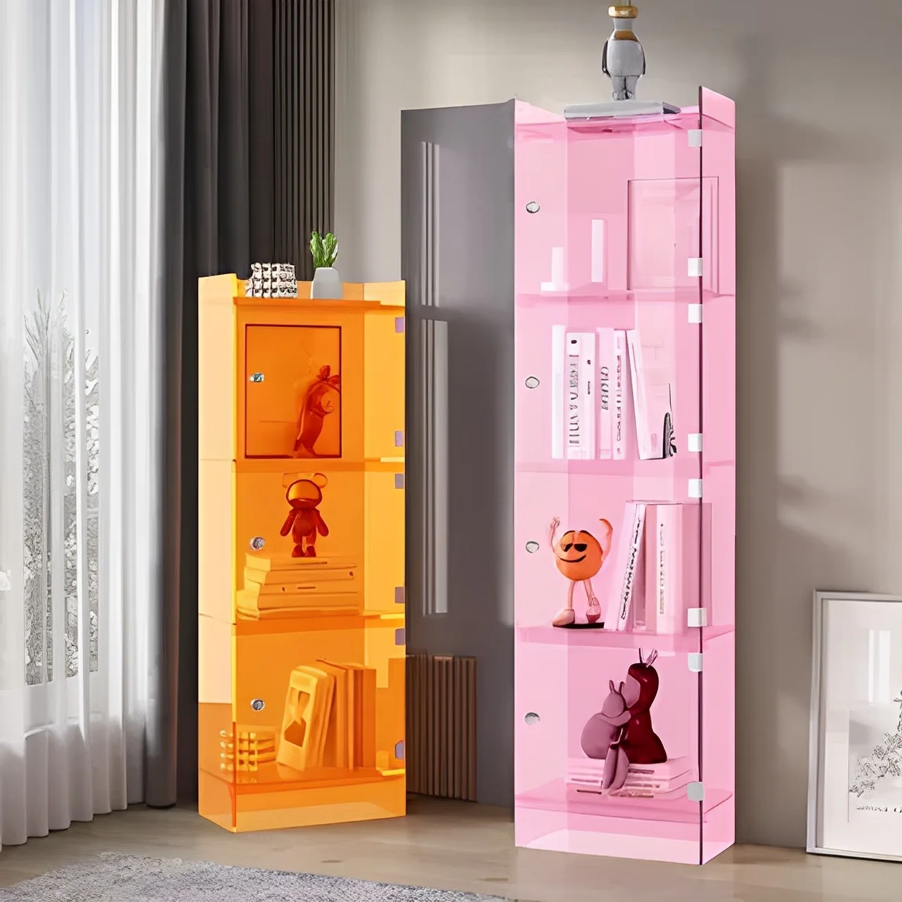 Acrylic modern display cabinet multi-layer floor-to-ceiling dustproof bookshelf figure storage rack dining side locker simple
