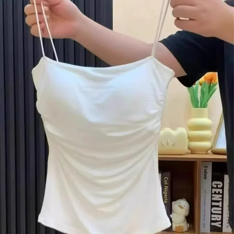 Summer Camisoles Tank Tops Y2K Sexy Tank Tops Women Spaghetti Strap Crop Top With Built In Bra Strap Tanks Vest Basic Camisole