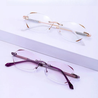Women Reading Glasses Elegant Rimless Diamond Cutting Frame Anti Blue Light Eyeglasses Prescription Eyewear Diopter 0 To +4.0