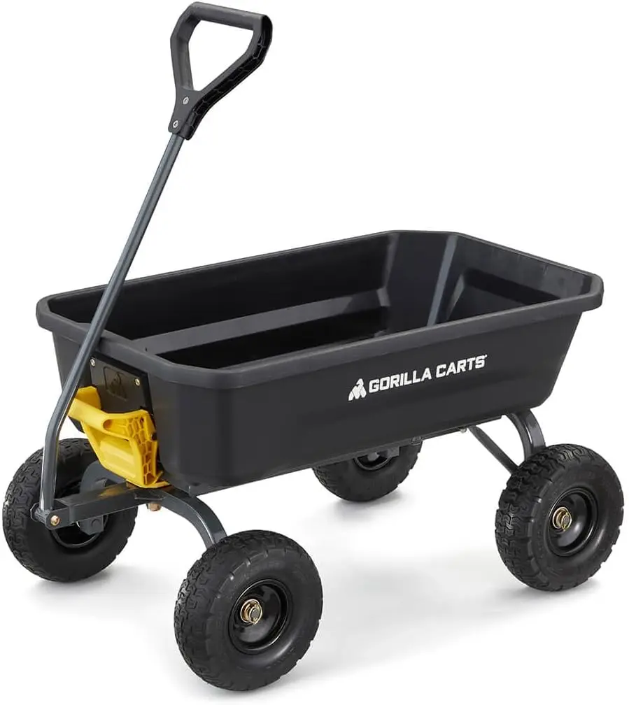 Carrinho de despejo para serviço pesado com sistema de liberação rápida, capacidade de 600 lb, pneus planos sem 10 polegadas para jardim e quintal