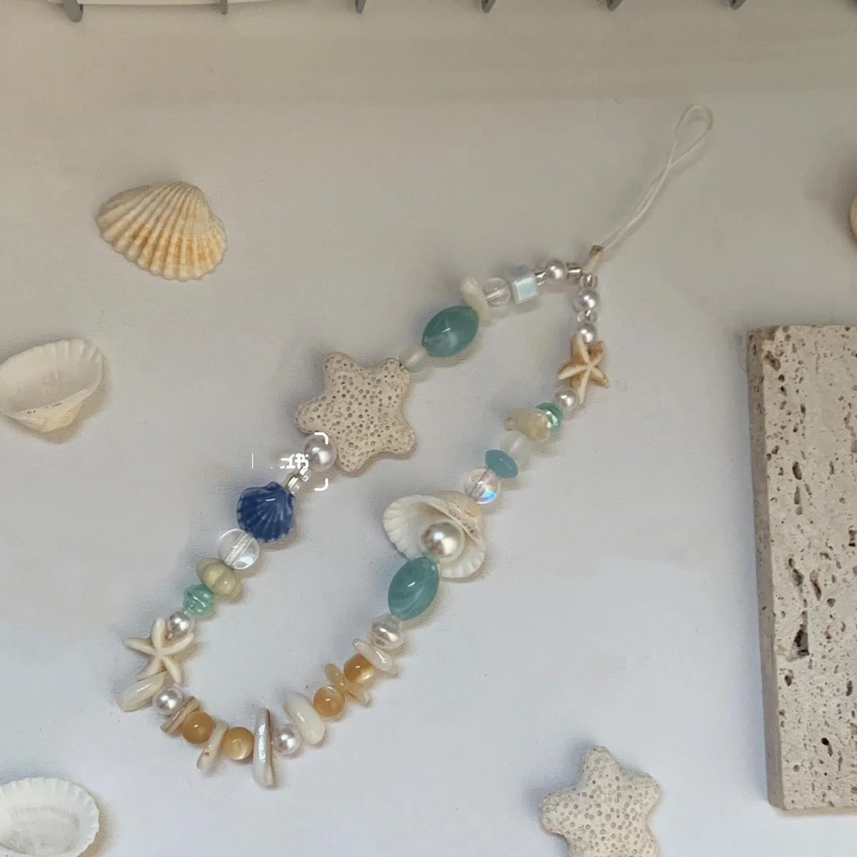 Sea Breeze, Stars, Pearls, Seashells, Phone Case Chains with CCD Camera Accessories, Polaroid DIY Bracelets, Blue