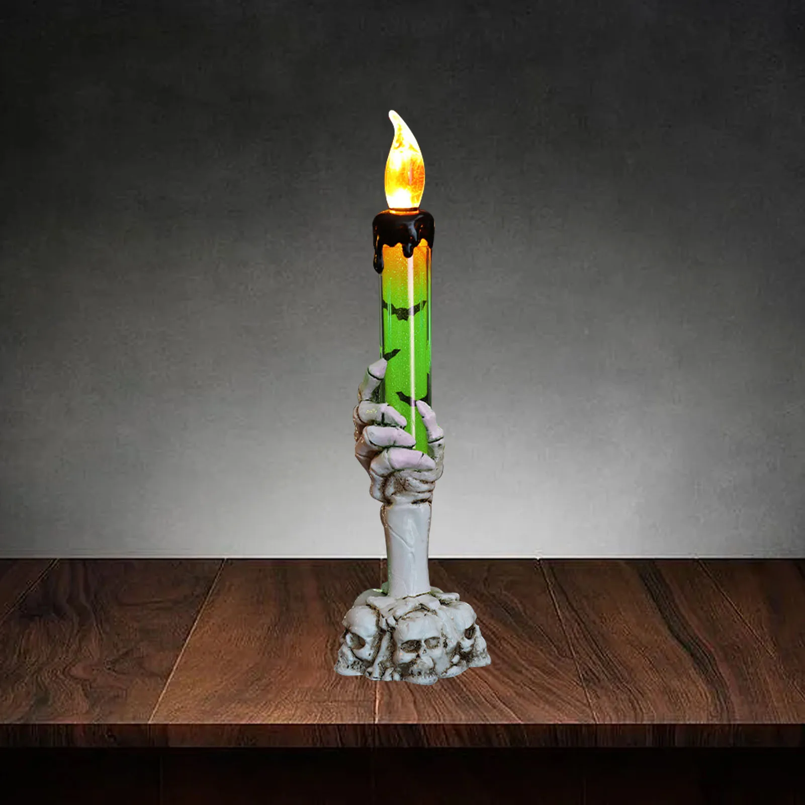 

ZK50 Halloween Skull Candle Holder Light Skeleton Ghost Hand Flameless Candle Lamp Party Bar Decoration Lamp Green