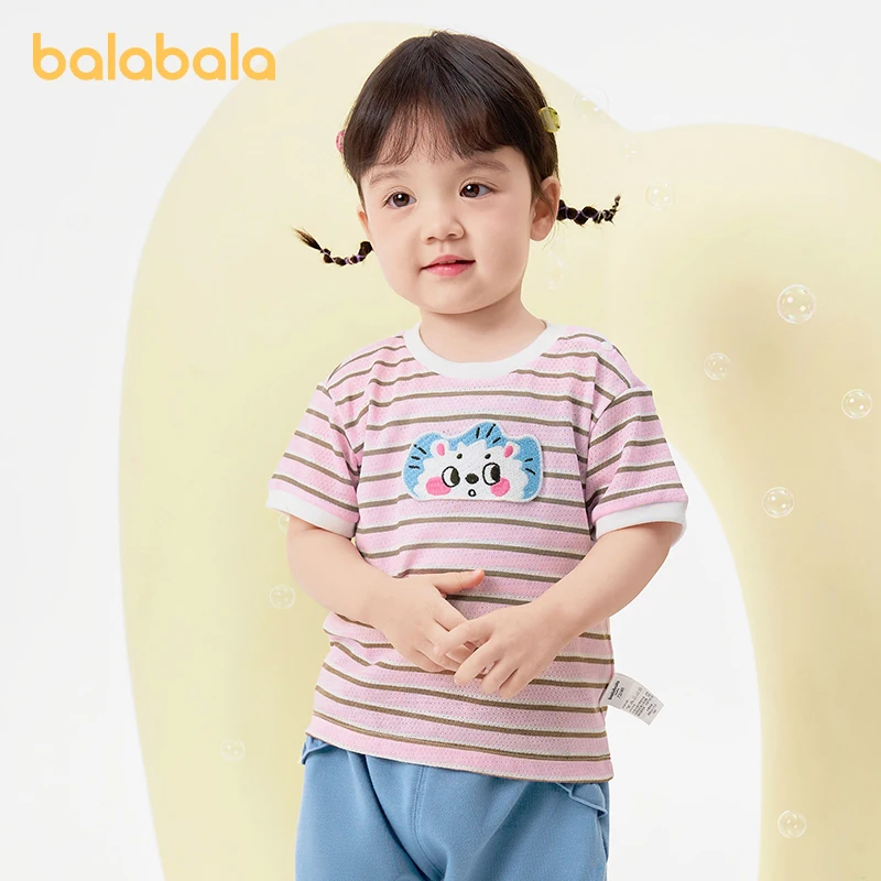 Balabala Baby T-shirt Baby Top Boys Short Sleeve T-shirt 2024 Summer New Collection Clothing Breathable and Comfortable