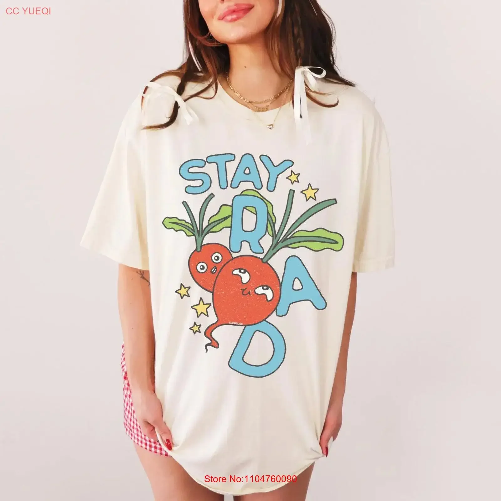 Camiseta Comfort Color Stay Rad, Tamanhos Grandes, com Trocadilho Divertido de Comida, Arte de Vegetais Fofa, para Amantes de Rabanetes, Jardinagem, Plantas, Veganos e Vegetarianos