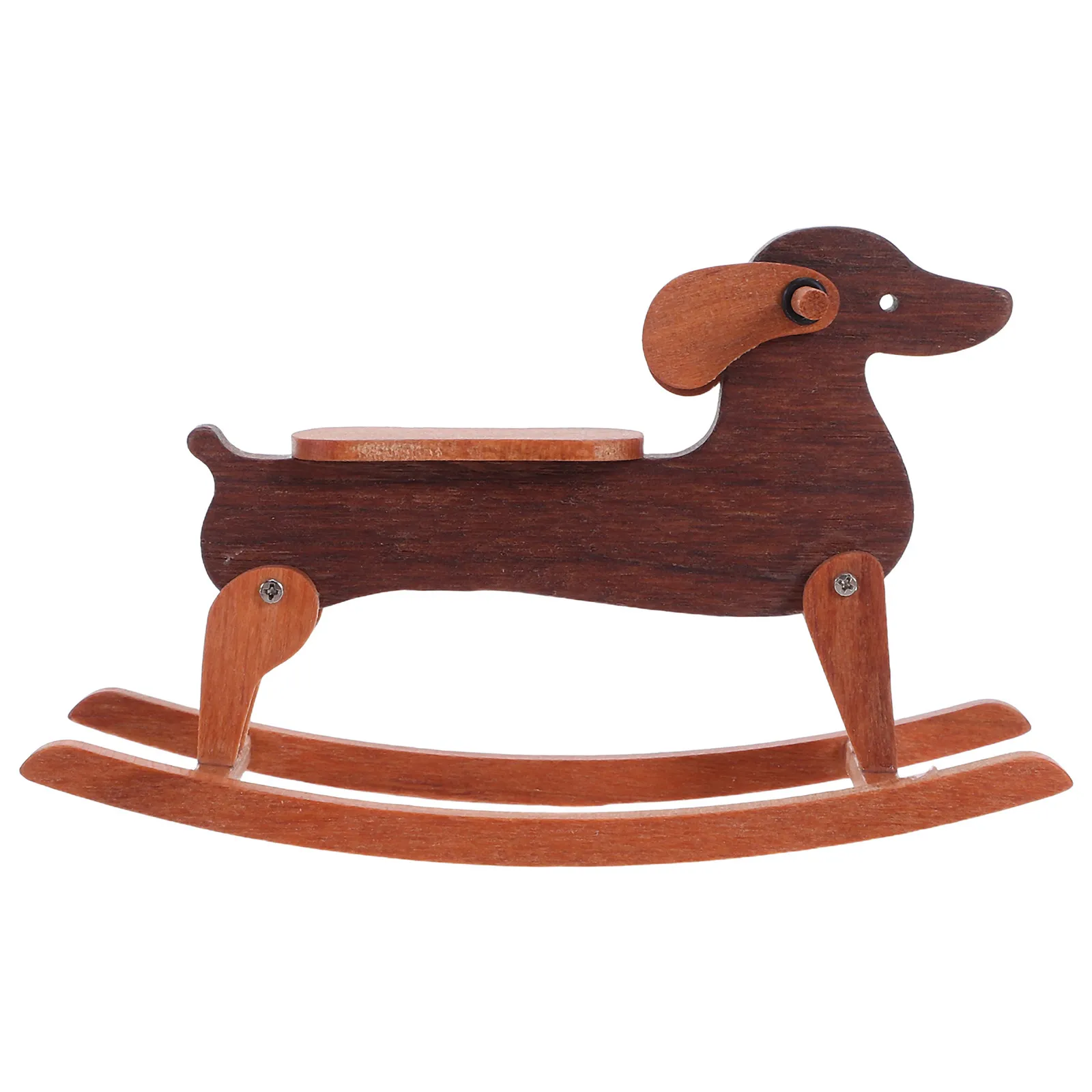 

Mini Dollhouse Rocking Dachshund Dog Statue Hand-Carved Wooden Nursery Furniture Decoration Playroom Accessory
