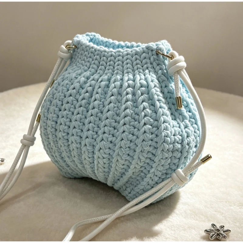 Handgefertigte Gestrickte Garn-Umhängetasche, Vielseitige Einfarbige Messenger-Tasche für Damen, Leichte Weiche Gewebte Schultertasche – Detail 12